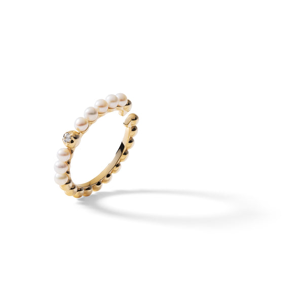 ≪受注販売≫ インフルエンサー山田ありさプロデュース Auréole Cuff (オレオールカフ)SV925 O.E.カットダイヤモンド/淡水パール イヤーカフ (イエローゴールドコーティング)EE-200