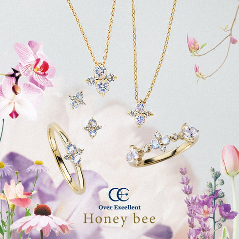 Honey bee ~ハニービー~ K18ピンクゴールド ムーンストーン ダイヤモンド ピアス EE-192